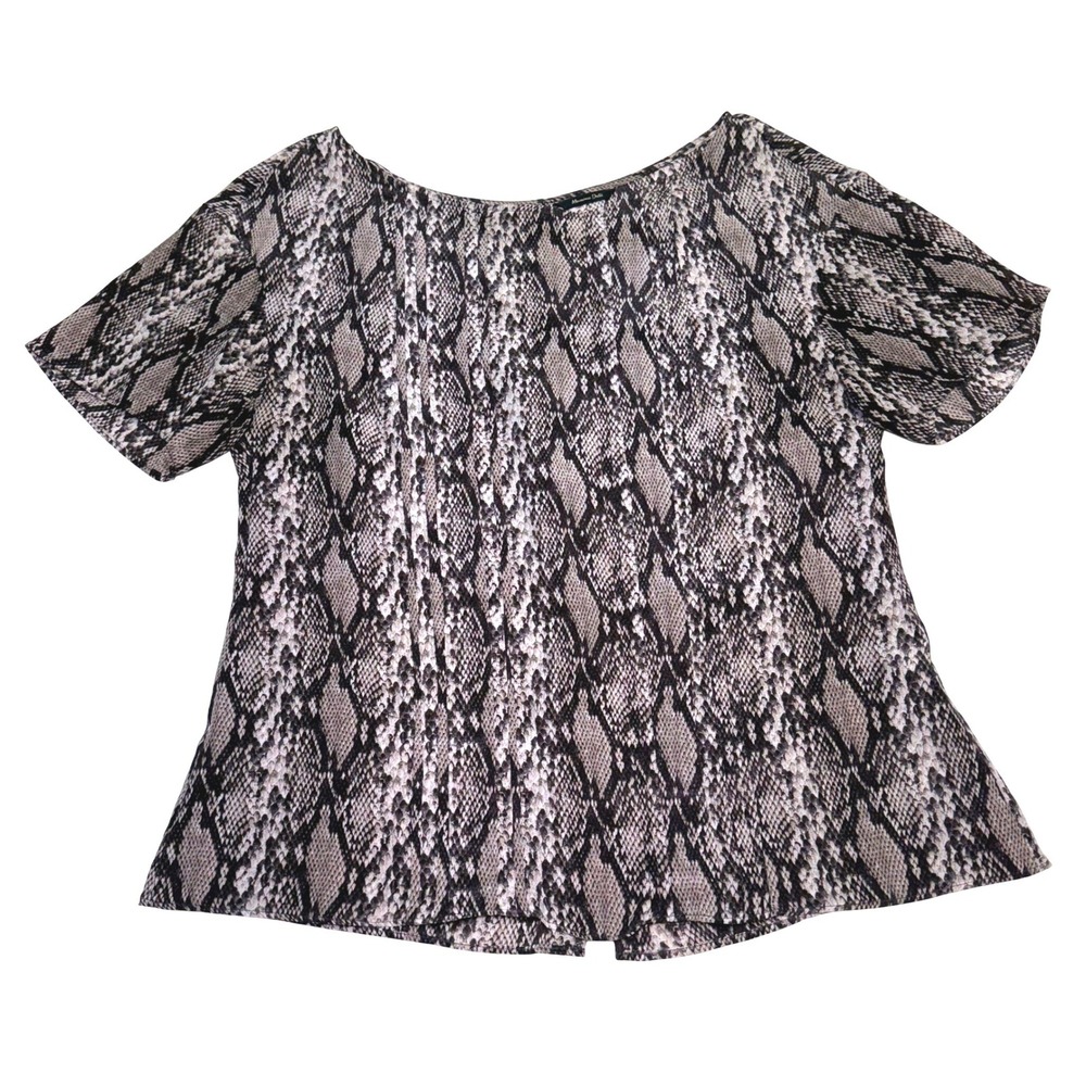 Massimo Dutti Grey‎ Snakeskin Print 100% Mulberry Silk Button Back Blouse Size M